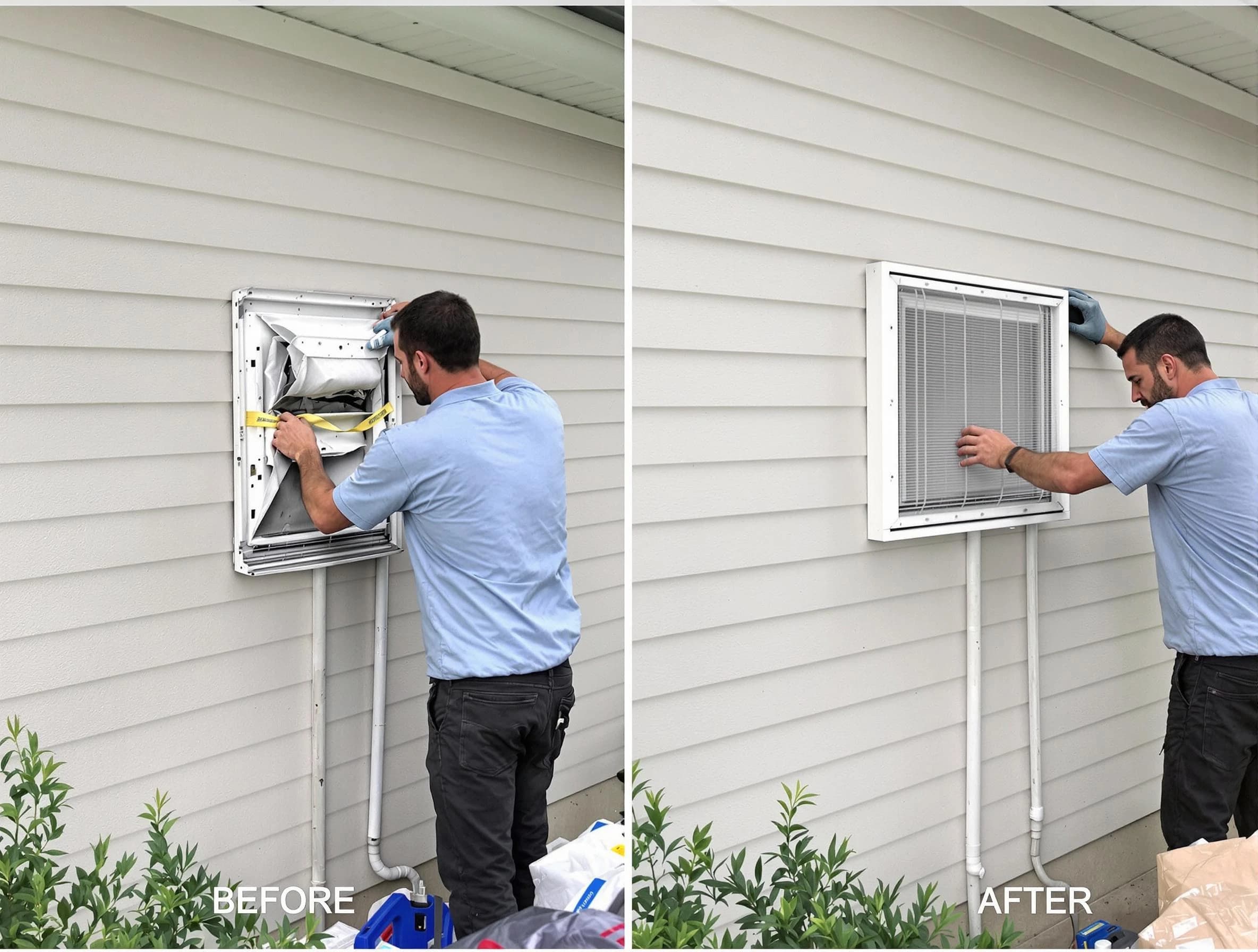 Chartiers Dryer Vent Cleaning technician installing high-quality dryer vent cover at a residential property in Chartiers