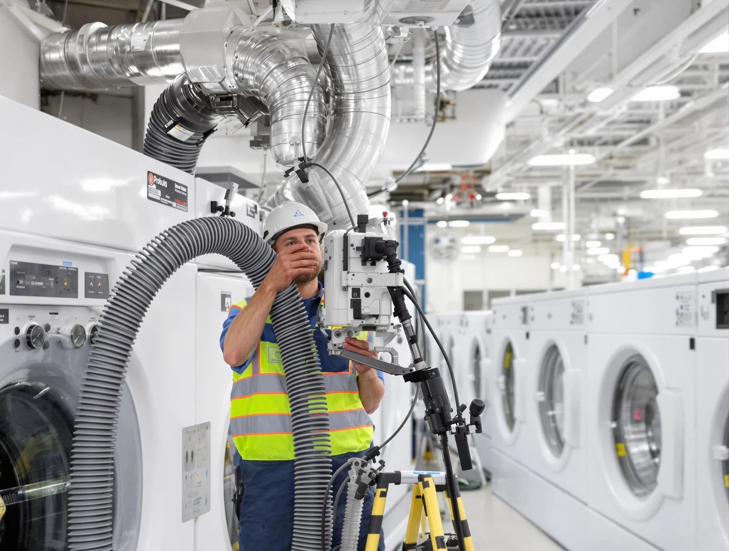 Chartiers Dryer Vent Cleaning team performing commercial-grade dryer vent cleaning at a business facility in Chartiers